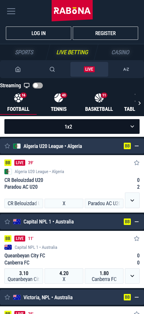 Pariuri live Rabona pe mobil