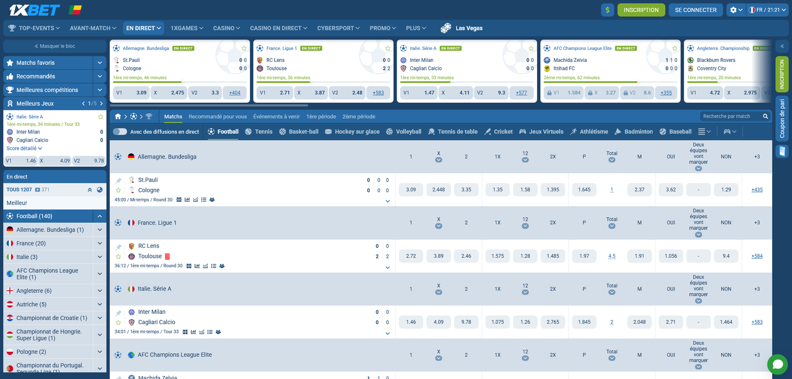 Section paris sportifs et football 1xBet Bénin