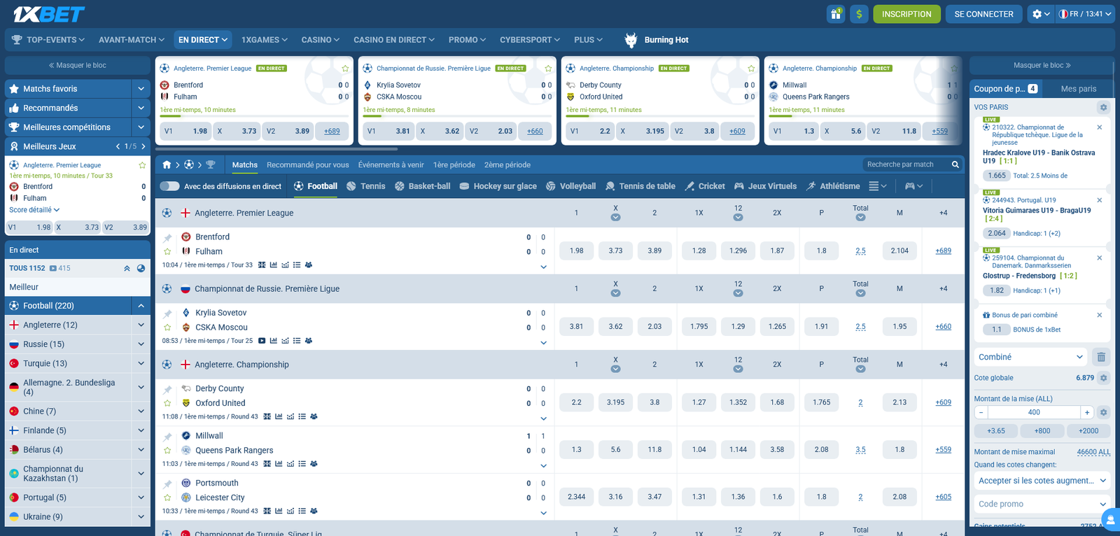 Section paris sportifs et football 1xBet Cameroun