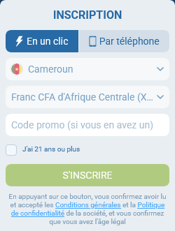 Formulaire d’inscription 1xBet Cameroun avec code promo