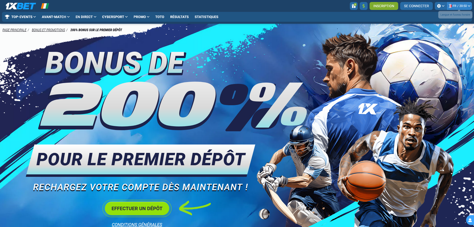 Capture d’écran bonus 1xBet Côte d’Ivoire