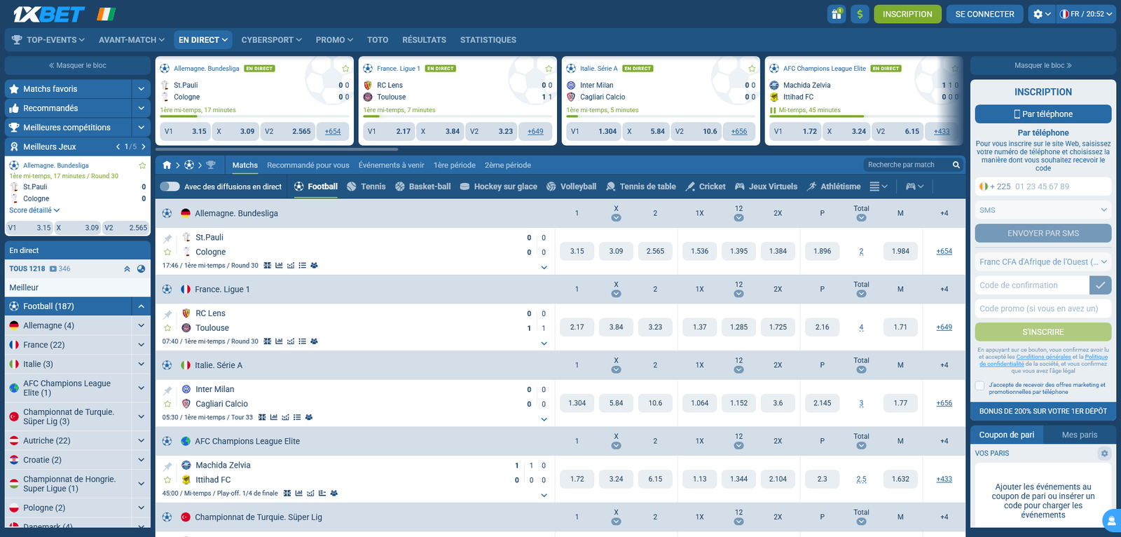 Section paris sportifs et football 1xBet Côte d’Ivoire