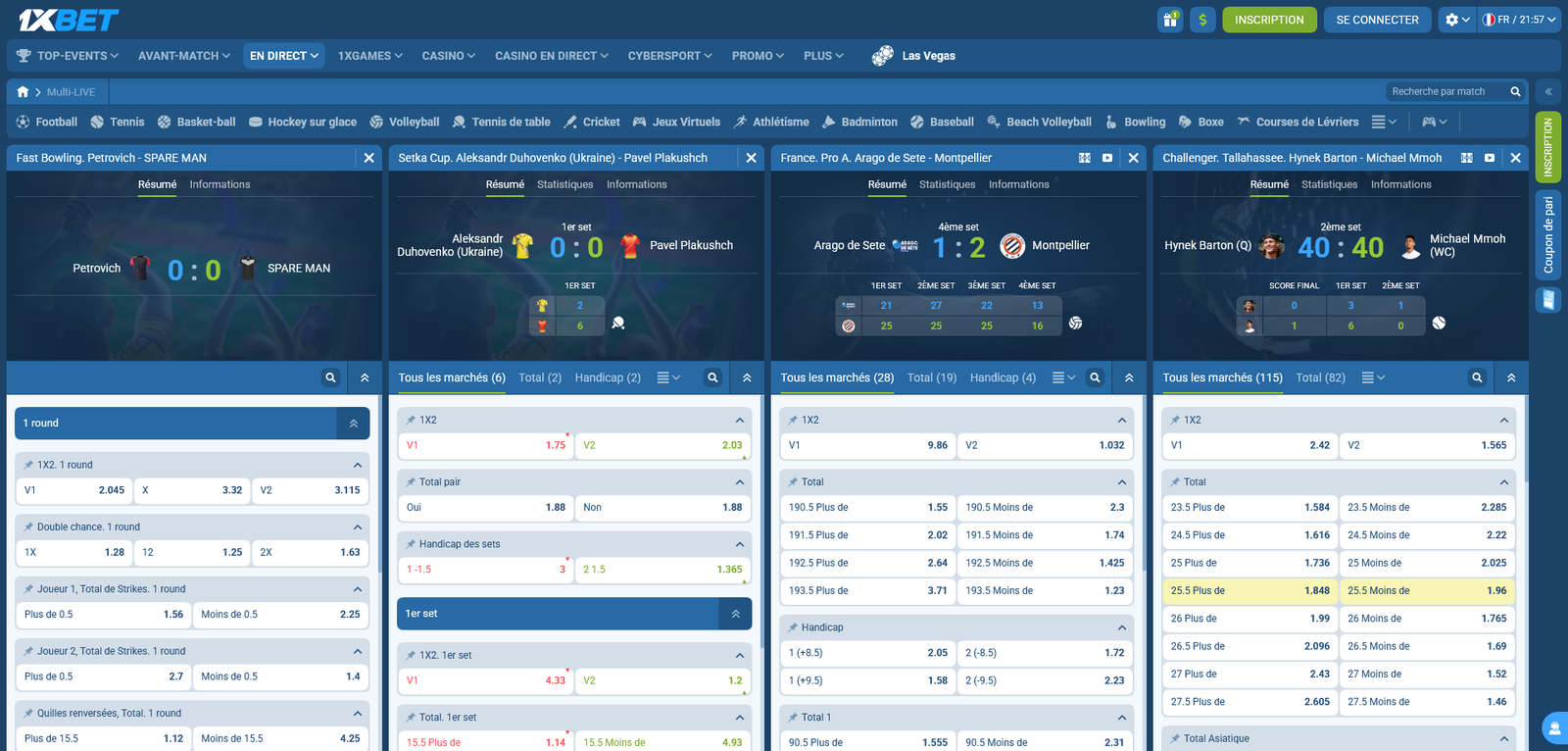 Interface live betting 1xBet Togo