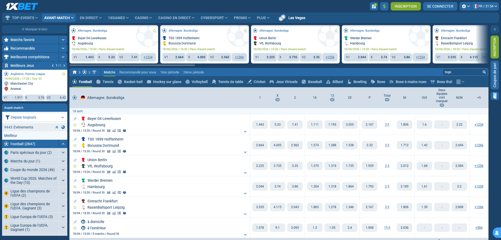 Section paris sportifs et football 1xBet Afrique