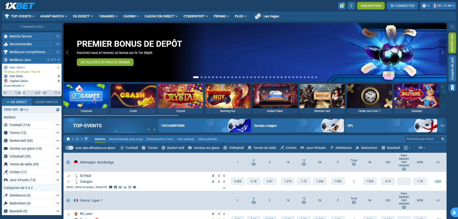 Capture d’écran homepage 1xBet Sénégal