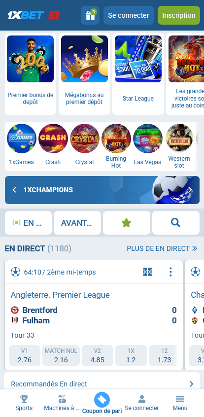 Application mobile 1xBet Maroc