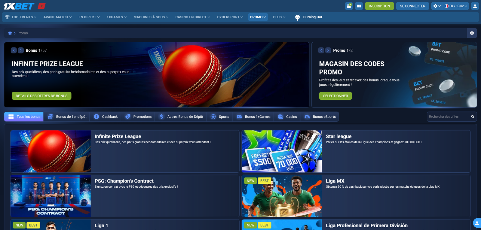 Capture d’écran bonus 1xBet Maroc