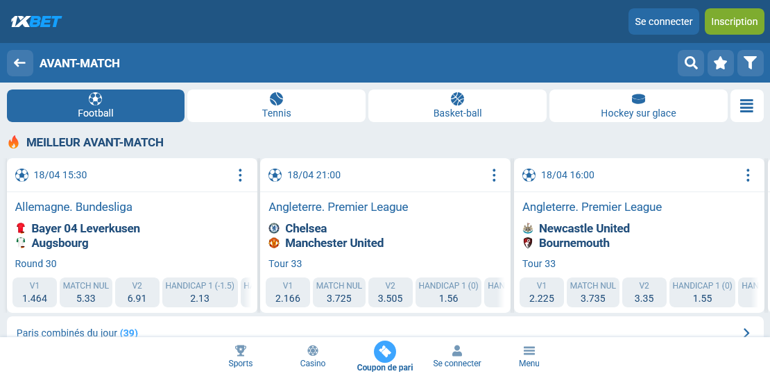 Section paris sportifs et football 1xBet Sénégal