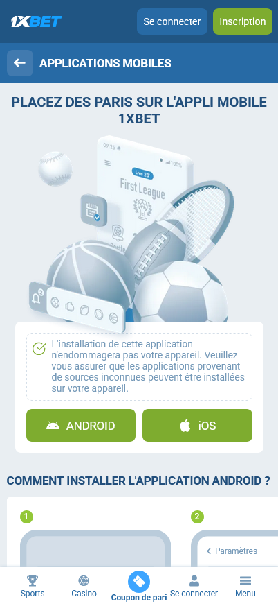 Application mobile 1xBet Sénégal